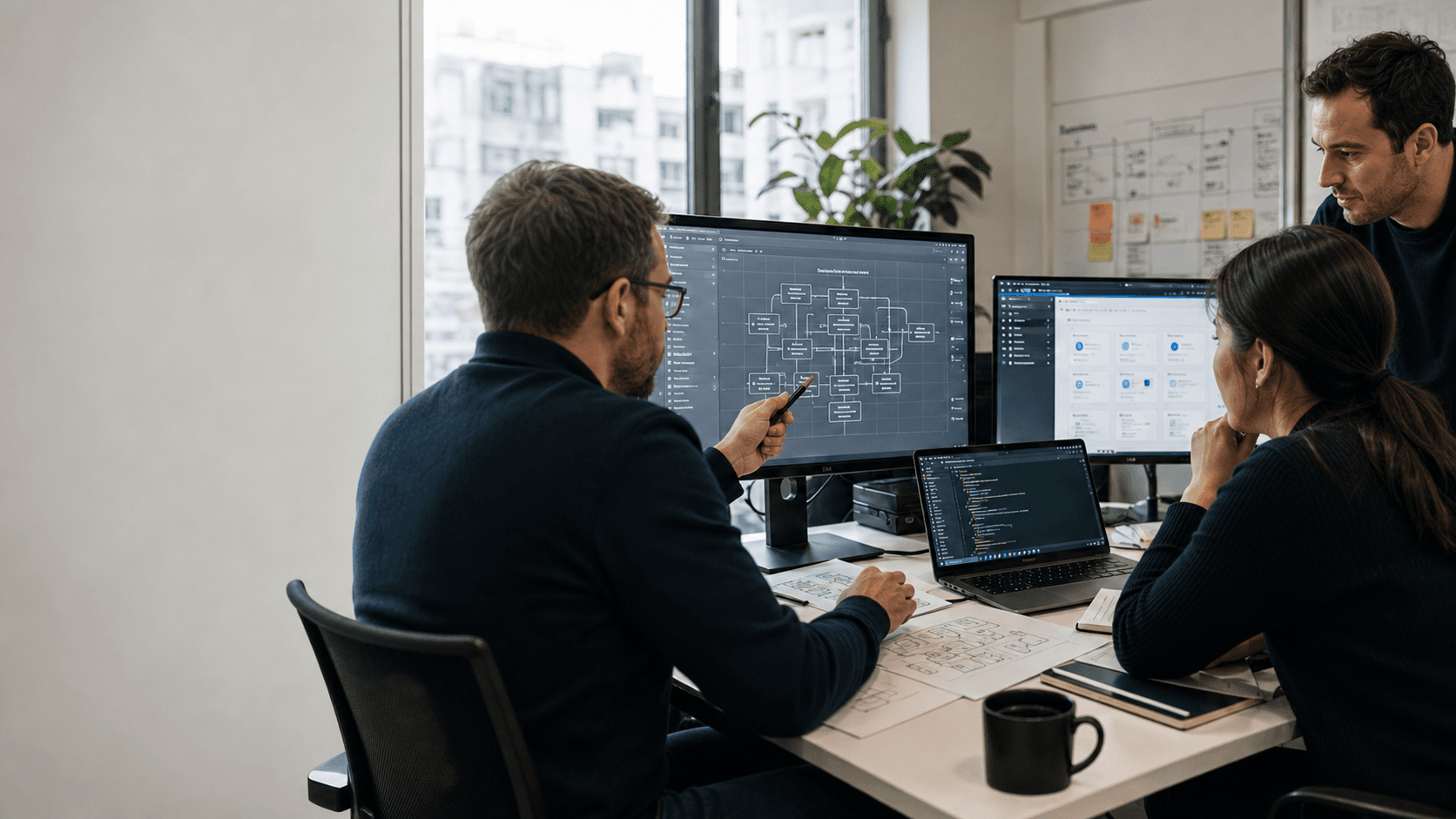 Engineer reviewing source code, tests, and architecture evidence